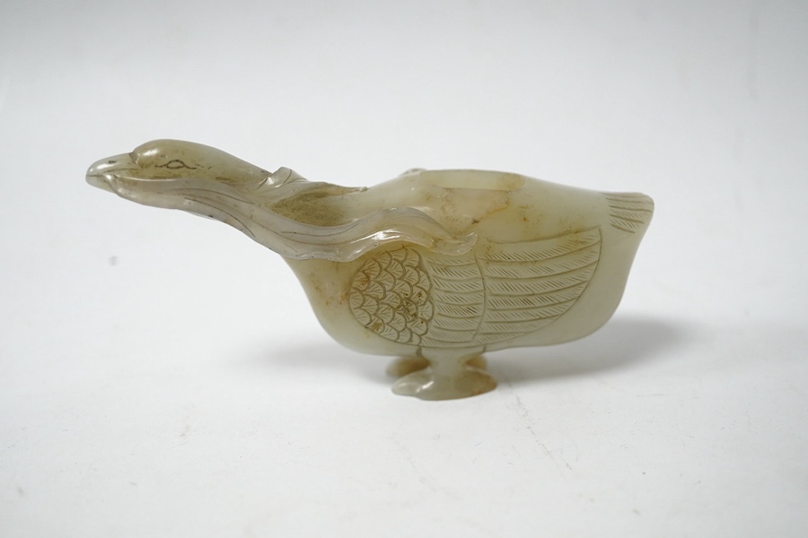 A Chinese pale celadon jade ‘duck’ brushwasher, possibly 17th/18th century